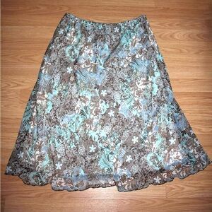 Blue and brown Floral Maxi Skirt